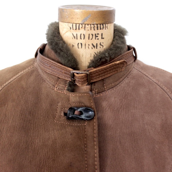 1970s shearling sheepskin tan brown fur coat maxi length manteau mouton - Picture 12 of 16